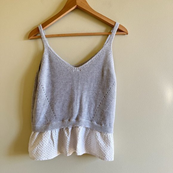 MOTH Anthropologie Sweater‎ Tank Top Gray Layered Eyelet Womens Size S - Picture 7 of 7